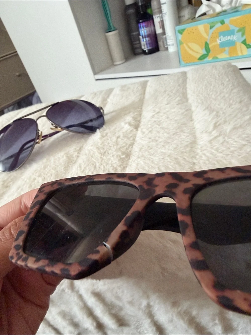 Leopard Print Square w/ Black Lenses and Purple Aviator Sunglasses 2pk